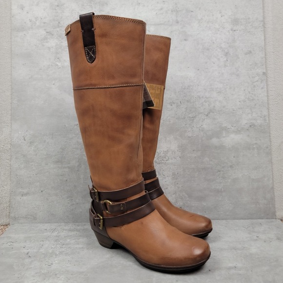 New Pikolinos Womens Boots Size 35 US 5 Tall Cognac Brown Leather Strappy Riding - Picture 1 of 12